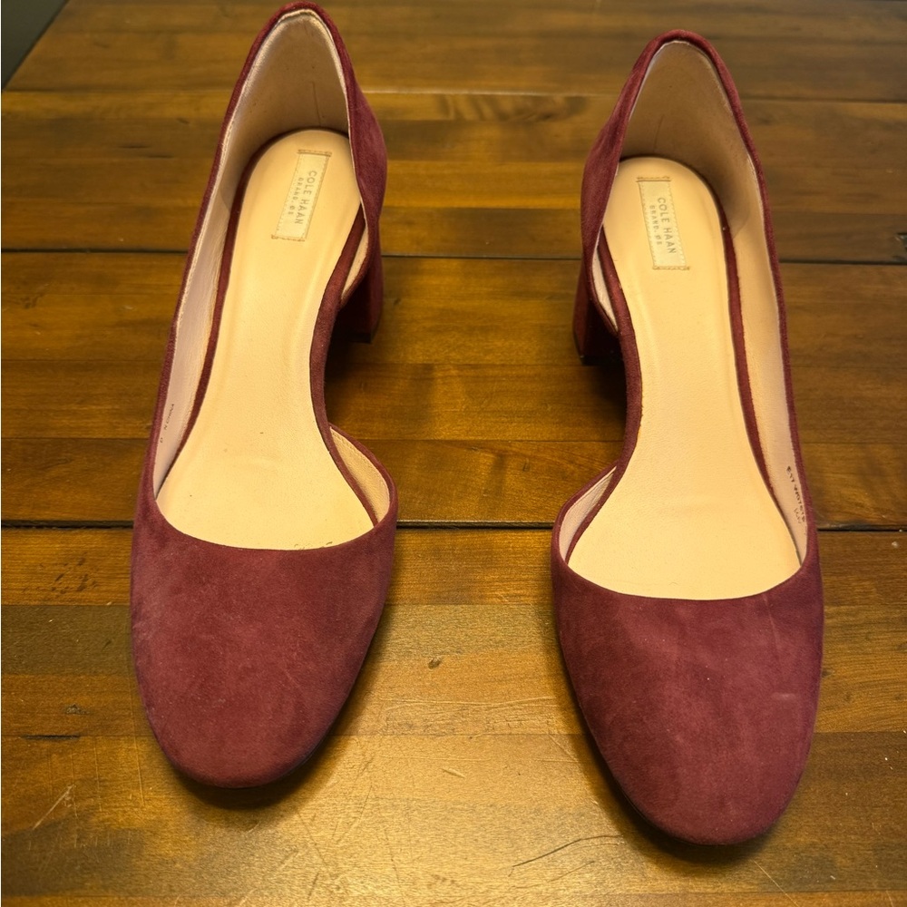 Cole Haan Suede Block Heel Pumps – Burgundy – Size 9B